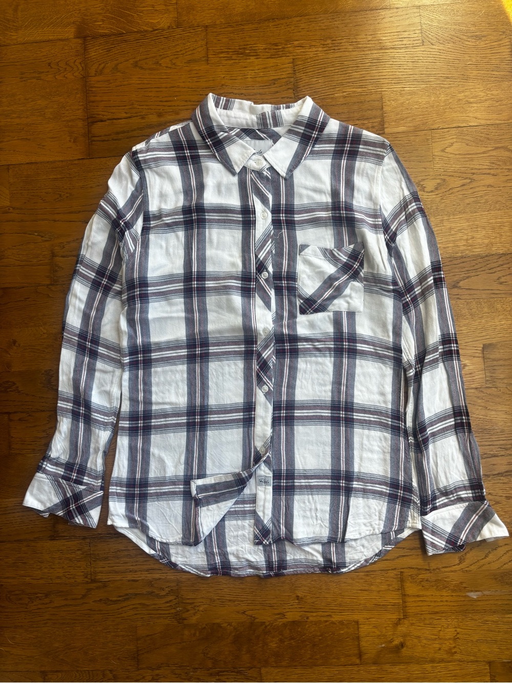 Rails White and Navy Plaid Button-Up Shirt